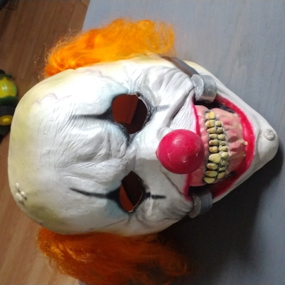 Creepy Clown Mask with Orange Hair